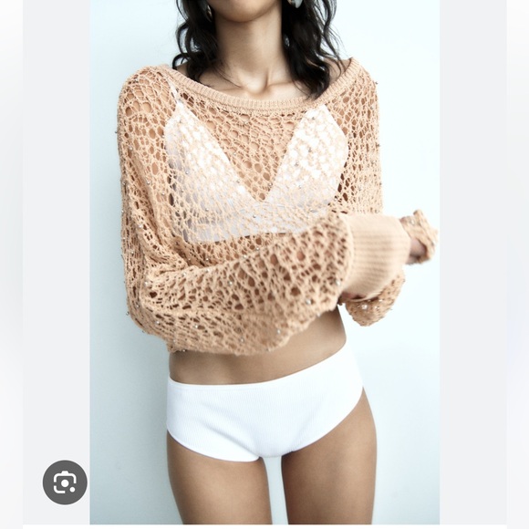 ZARA POMPOM KNIT TOP - Picture 3 of 9